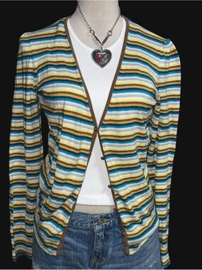 Express Striped Top in Teal, Mustard, White, Brown